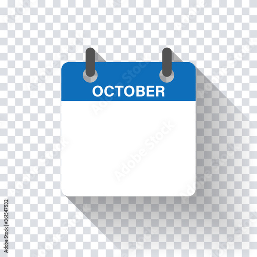 Calendar daily flat October month. Vector isolated illustration.Calendar personal organizer mockup in flat design. Stock vector.