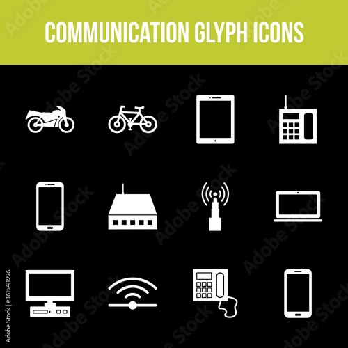 Unique communication vector glyph icon set photo