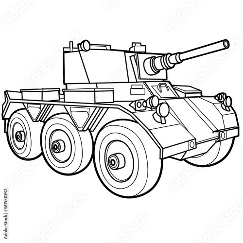 armored personnel carrier sketch, coloring, illustration on white background, vector illustration,