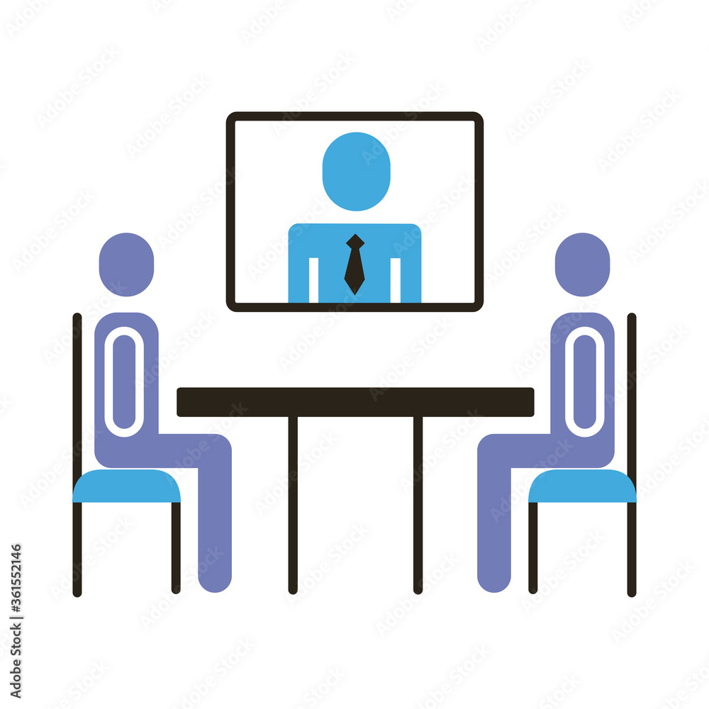 businessmen teamwork figures in table with teleconference flat style businessmen teamwork figures in table with teleconference flat style