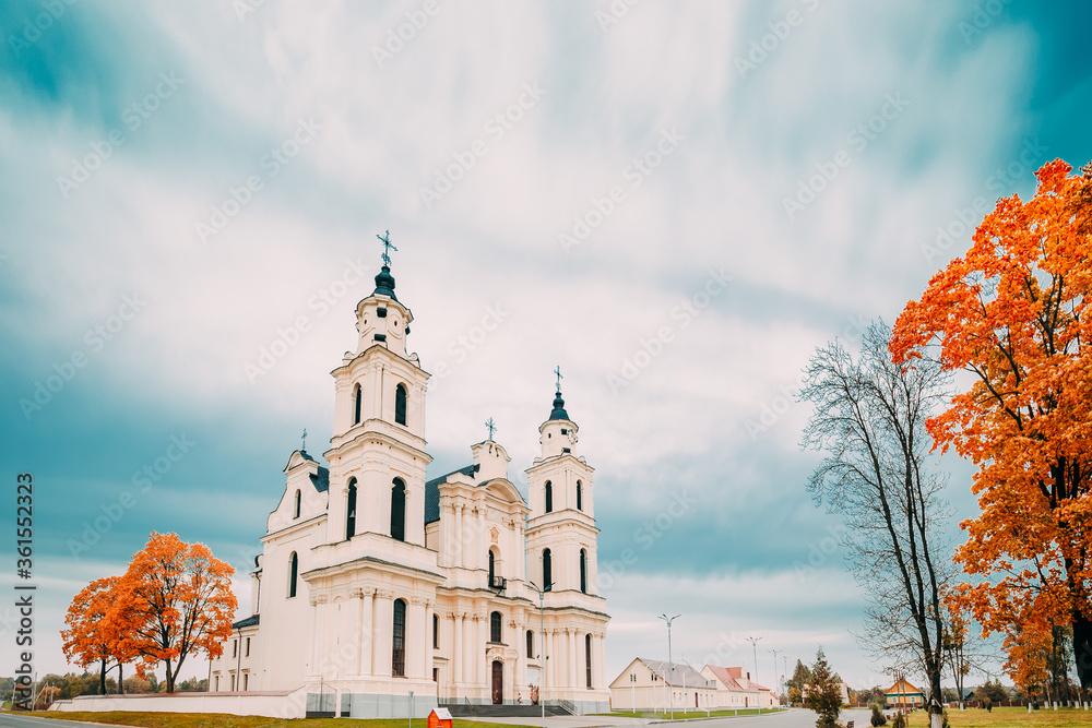 Budslau, Myadzyel Raion, Minsk Region, Belarus. Church Of Assumption Of Blessed Virgin Mary In Autumn Day