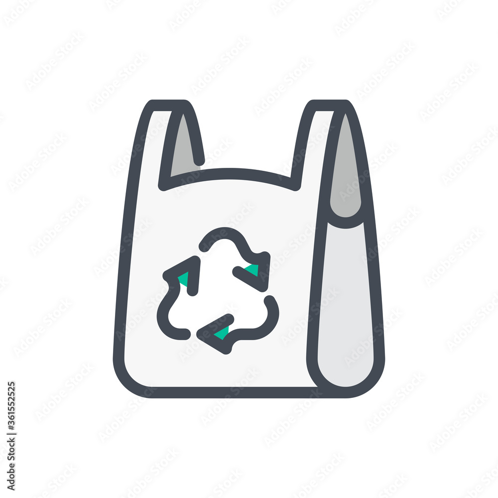 Eco Bag color line icon. Plastic Bag with Recycle Symbol vector outline colorful sign. Eco Bag color line icon. Plastic Bag with Recycle Symbol vector outline colorful sign.