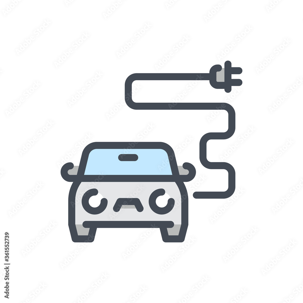 Electric Car with Plug color line icon. Electric Vehicle vector outline colorful sign.
