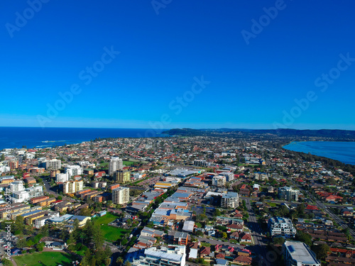 Fototapeta Naklejka Na Ścianę i Meble -  Drone Aerial view of The Entrance NSW Australia blue bay waters great beach and sandy bars