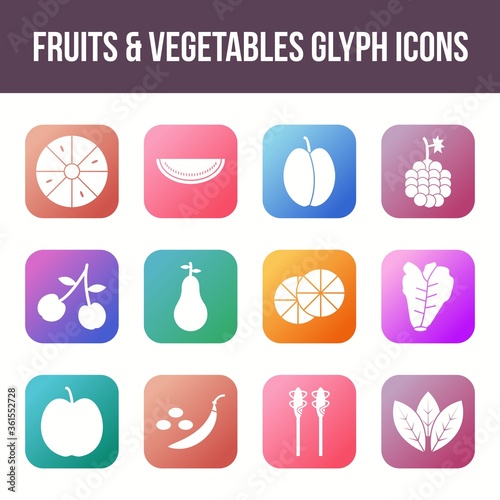 Unique fruits & vegetables vector glyph icon set