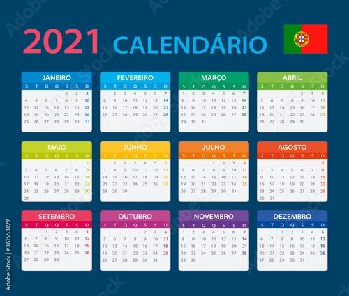 2021 Calendar - vector template graphic illustration - Portuguese version