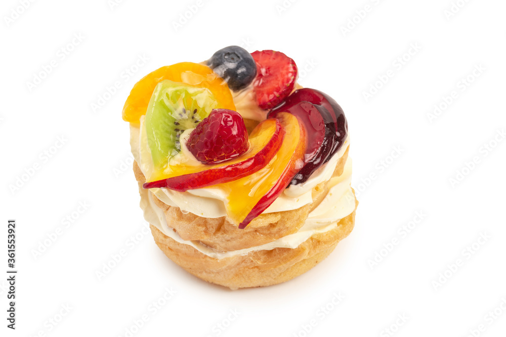 Home made cake with cream and fruit isolated