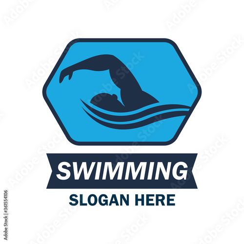 swimming logo with text space for your slogan tag line, vector illustration