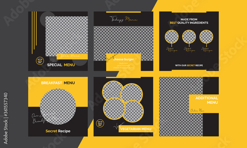 set of social media food culinary post promotion template vector with elegant style.