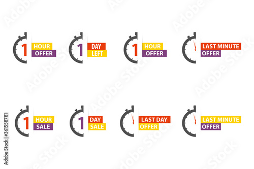 Sale set icons flat style stopwatch timer concept