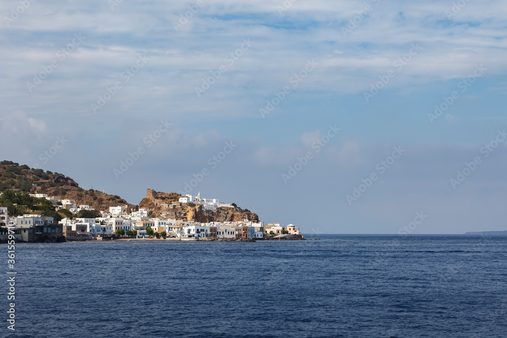 Mandraki villlage, Nisyros, Greece. View from the sea.