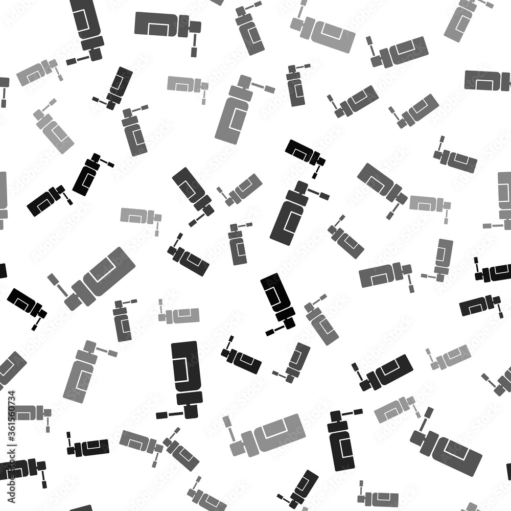 Black Medical bottle with nozzle spray for the treatment of diseases of the nose and throat icon isolated seamless pattern on white background. Vector Illustration. Black Medical bottle with nozzle spray for the treatment of diseases of the nose and throat icon isolated seamless pattern on white background. Vector Illustration.