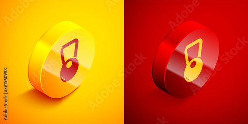 Isometric Kettlebell icon isolated on orange and red background. Sport equipment. Circle button. Vector Illustration.