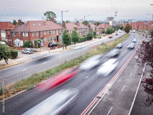 London- motion blurred traffic on busy duel carriageway road