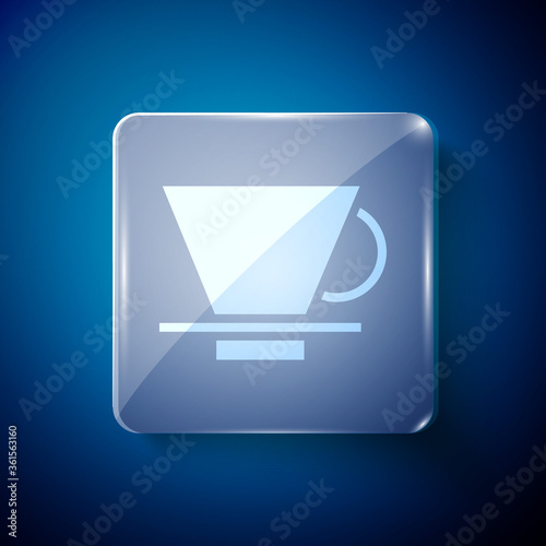 White V60 coffee maker icon isolated on blue background. Square glass panels. Vector Illustration.