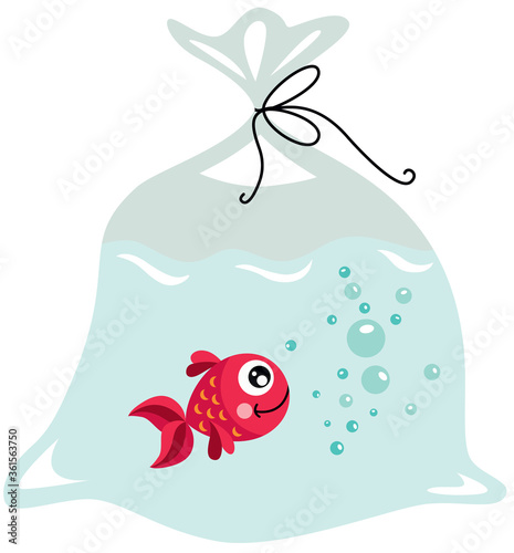Red fish inside the plastic bag
