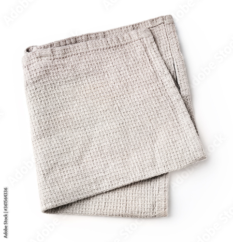 Kitchen grey folded table cloth isolated on white background.