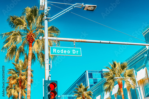 Rodeo Drive Road Sign on fashionable street Rodeo Drive in Hollywood.