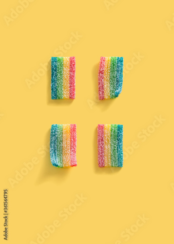sugar gummy candy on a yellow background