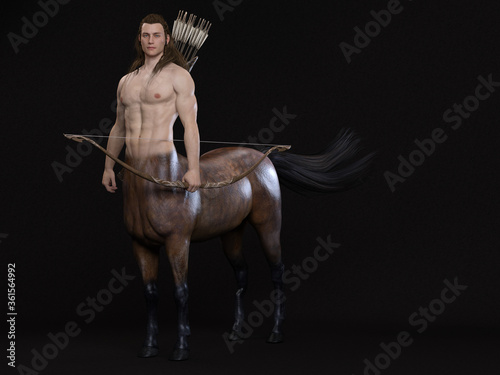 3D Rendering : A portrait of the male centaur, a pinup centaur posing with a bow Fototapeta