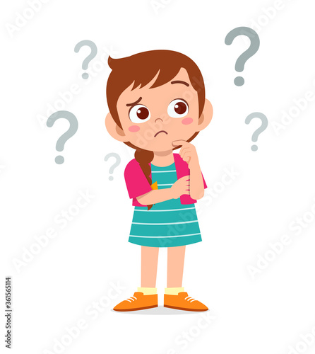 cute little kid girl think with question mark