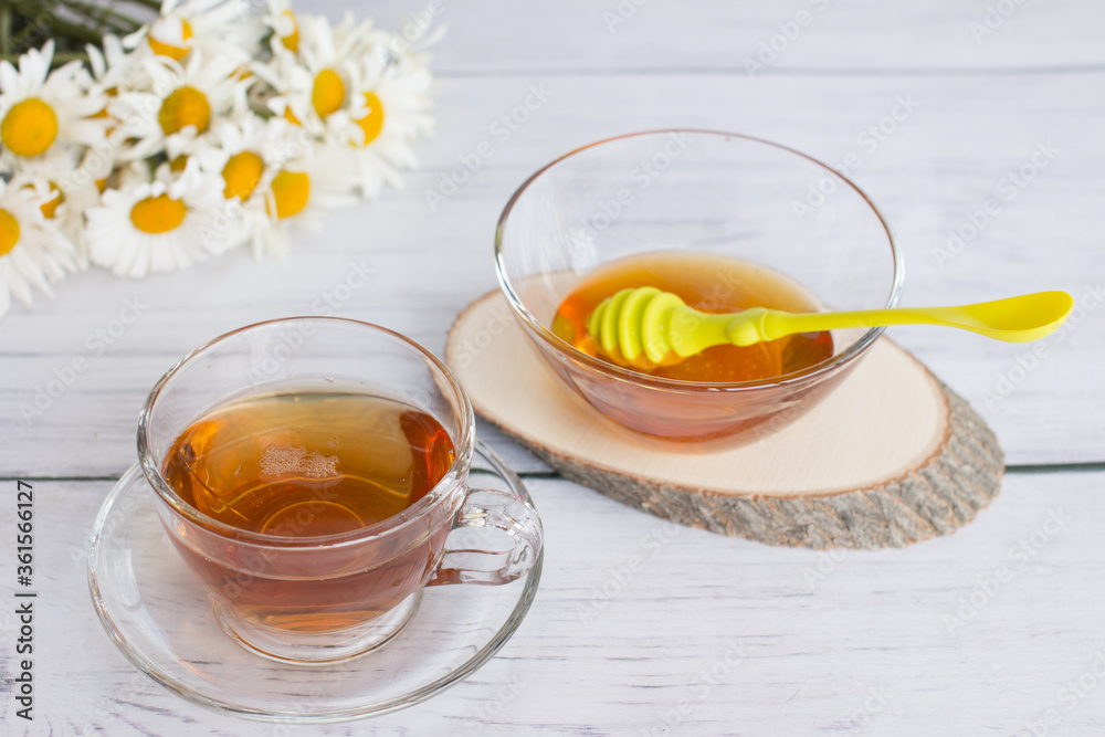 Chamomile tea and honey.