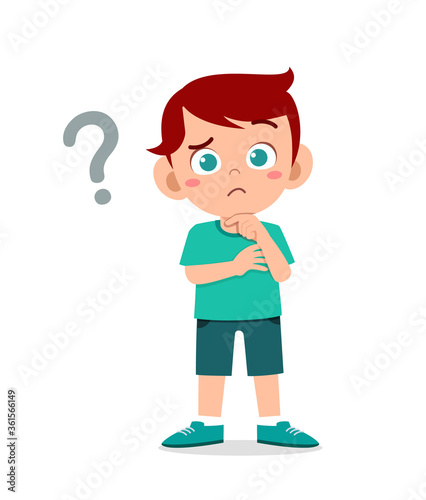 cute little kid boy think with question mark