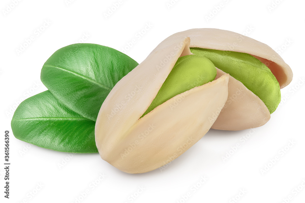 pistachio with leaves isolated on white background with clipping path and full depth of field pistachio with leaves isolated on white background with clipping path and full depth of field
