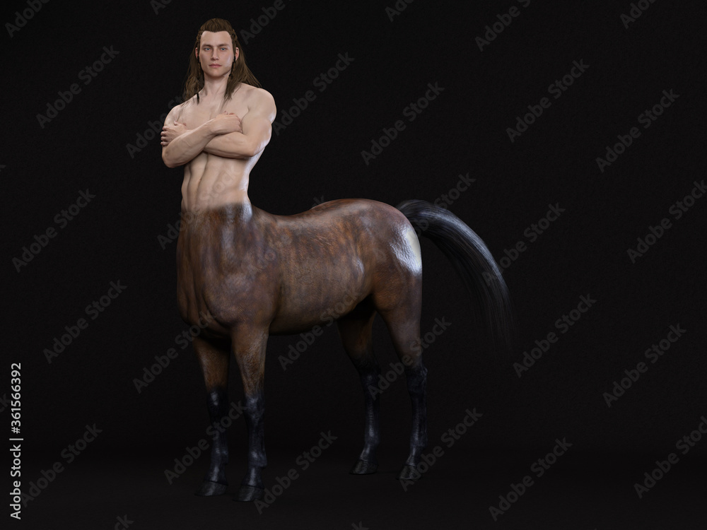 3D Rendering : A portrait of the male centaur, a pinup centaur posing ...