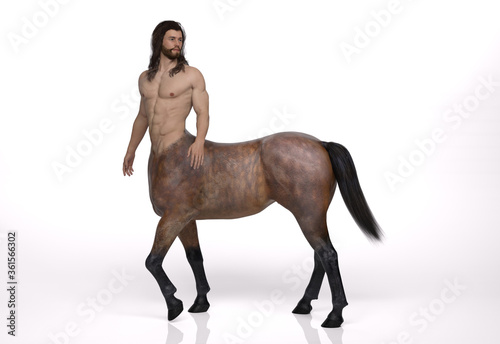 3D Rendering : A portrait of the male centaur, a pinup centaur posing in the studio photo