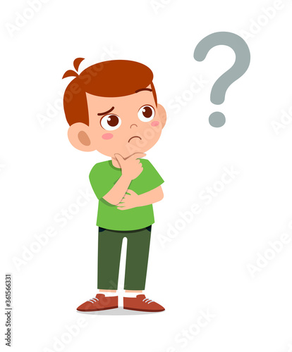 cute little kid boy think with question mark