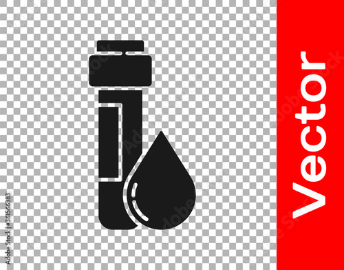 Black Test tube with water drop icon isolated on transparent background. Vector Illustration.