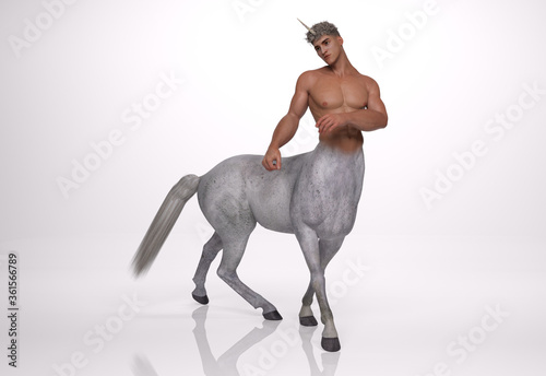 3D Rendering : A portrait of the male centaur, a pinup centaur posing in the studio photo