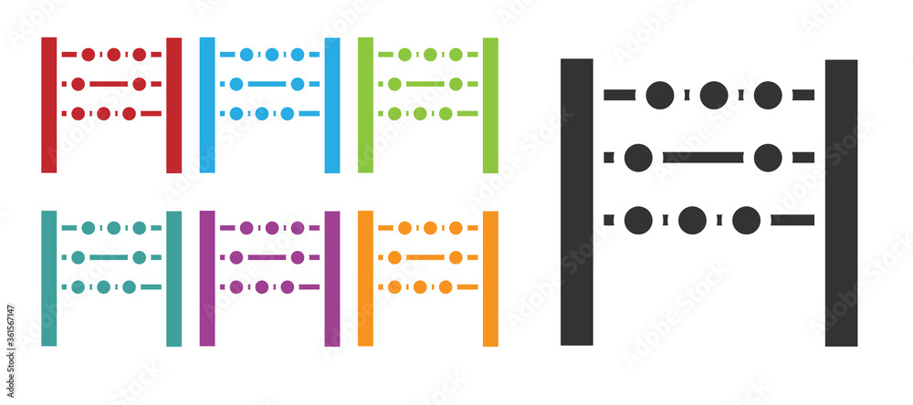 Black Abacus icon isolated on white background. Traditional counting frame. Education sign. Mathematics school. Set icons colorful. Vector Illustration.