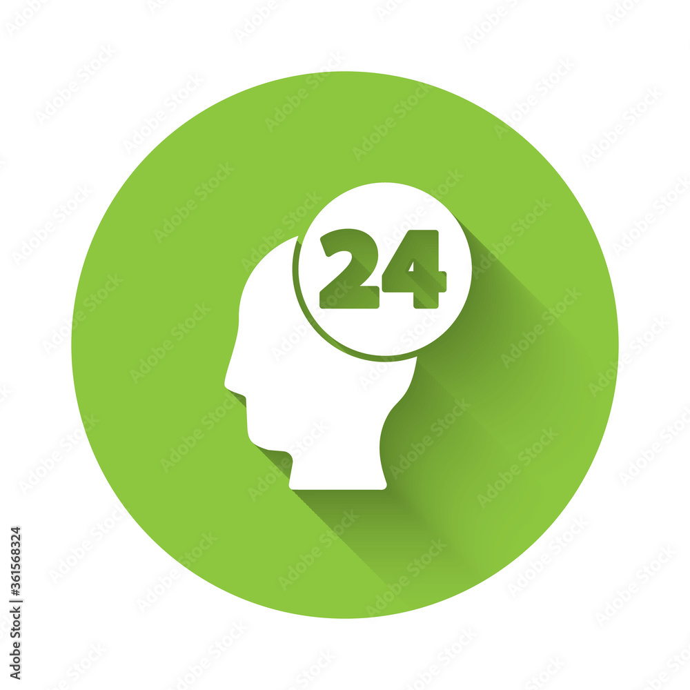 White Support operator in touch icon isolated with long shadow. Concept for call center, client support service. Green circle button. Vector Illustration. White Support operator in touch icon isolated with long shadow. Concept for call center, client support service. Green circle button. Vector Illustration.