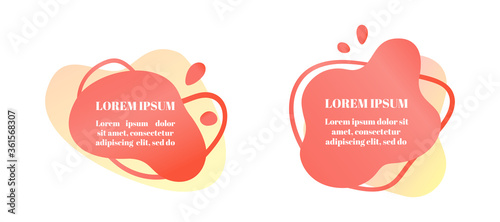 Abstract liquid shape set with gradient, coral color (2019 trend). Useful as a design element for banners, flyers. Isolated, white background, with an empty place for your text. Vector illustration.