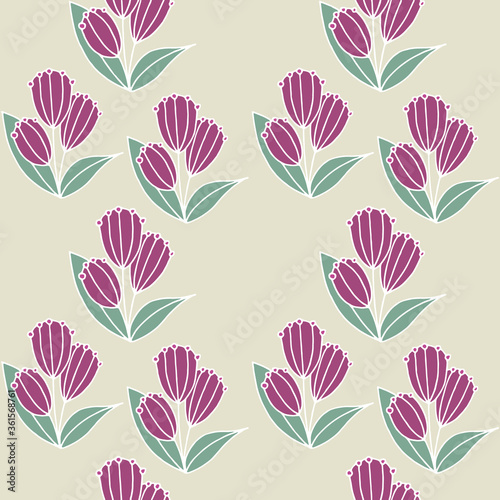 Seamless vector image of stylized forest flowers. Pink flowers on a dark blue background. Idea for textile, clothing, wallpaper, wrapping paper, business. © kharitosha
