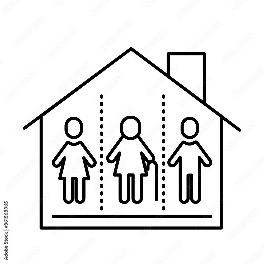 group of humans distance social with house line style group of humans distance social with house line style