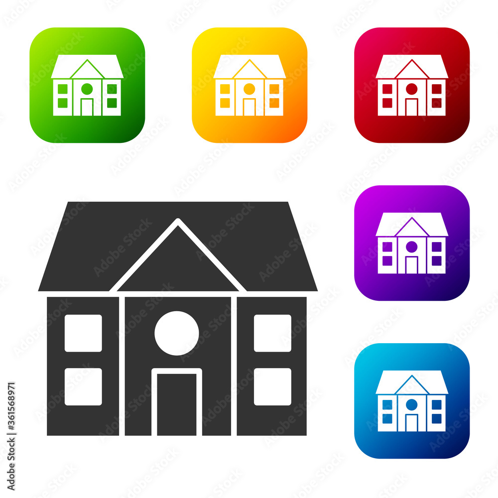 Black House icon isolated on white background. Home symbol. Set icons in color square buttons. Vector Illustration.