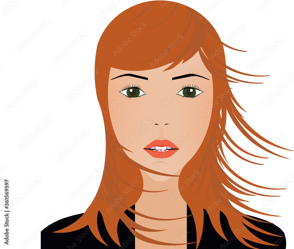 young woman in portrait, pretty girl, orange hair, smiling,white background young woman in portrait, pretty girl, orange hair, smiling,white background
