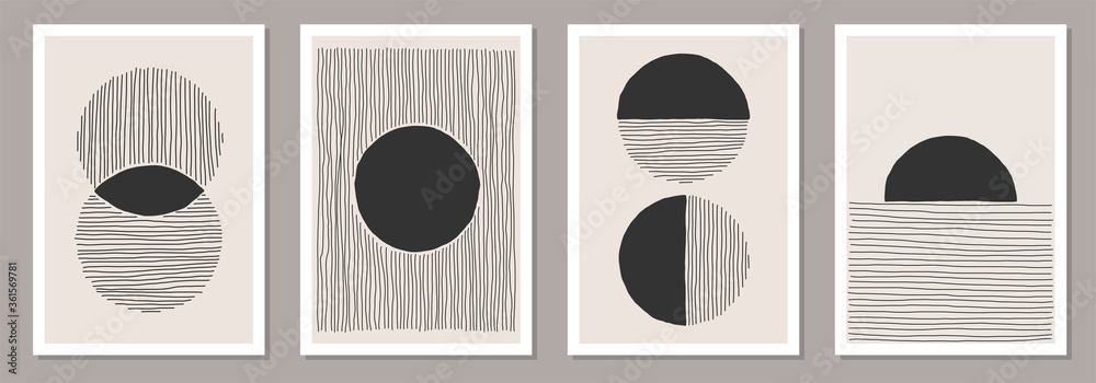 Trendy set of abstract creative minimalist artistic hand painted compositions