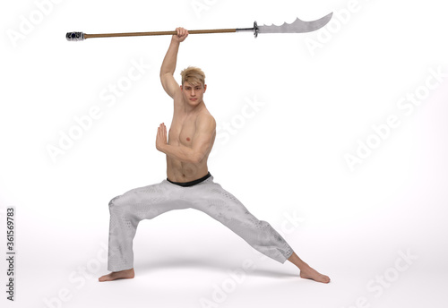 Fototapeta Naklejka Na Ścianę i Meble -  3d Render: a man pose an action with China martial Arts Styles, Kung Fu