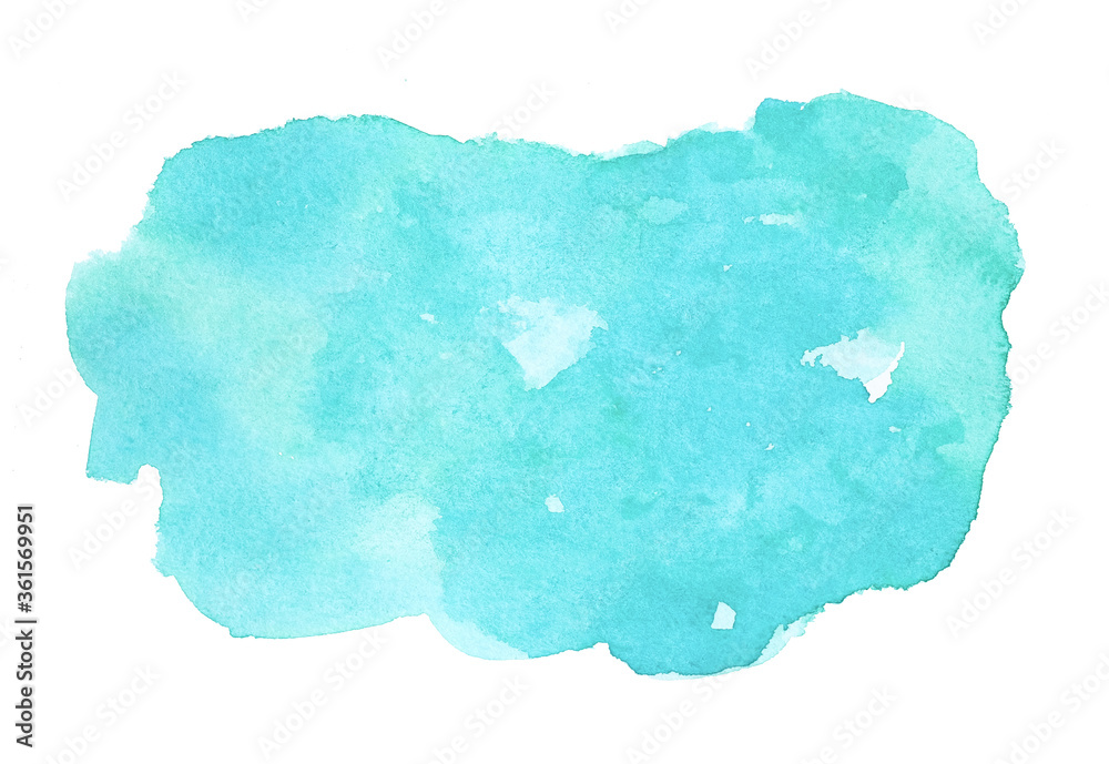 Abstract blue  watercolor background on paper, hand drawn painting.