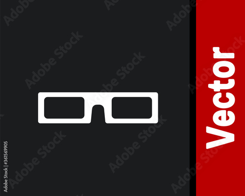 White cinema glasses icon isolated on black background. Vector Illustration.