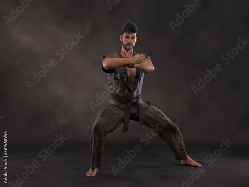 3d Render: a man pose an action with China martial Arts Styles, Kung Fu