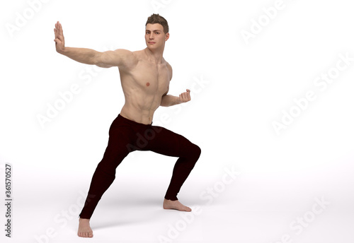 3d Render: a man pose an action with China martial Arts Styles, Kung Fu