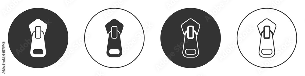 Black Zipper icon isolated on white background. Circle button. Vector Illustration. Black Zipper icon isolated on white background. Circle button. Vector Illustration.