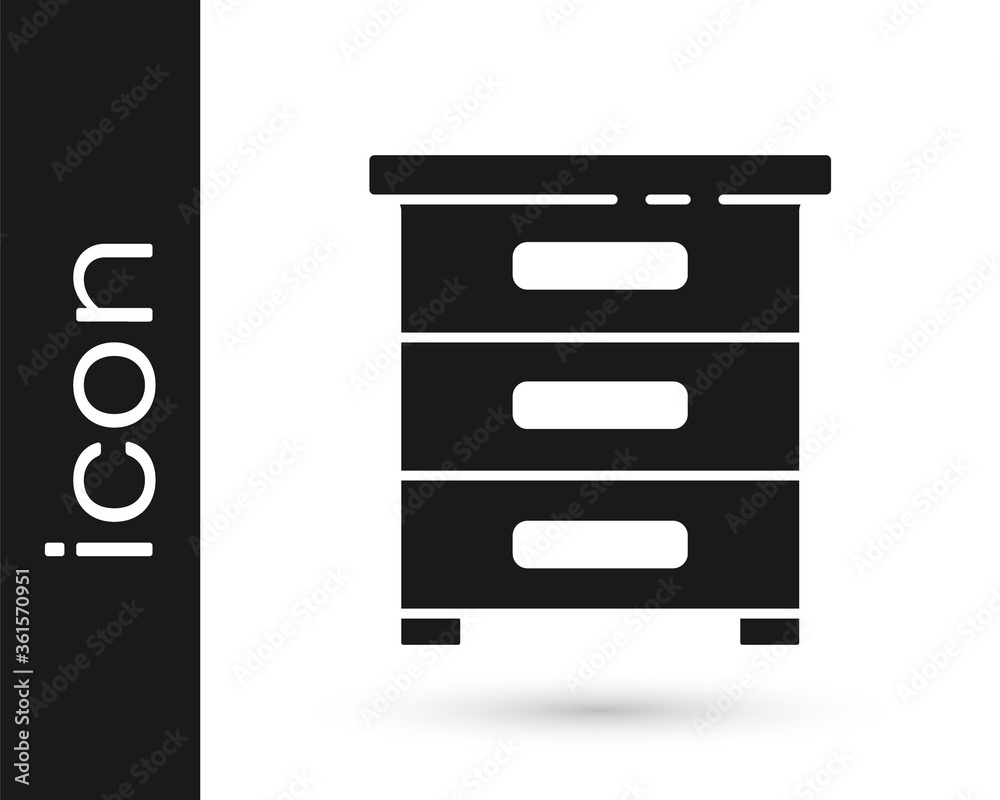 Grey Drawer with documents icon isolated on white background. Archive papers drawer. File Cabinet Drawer. Office furniture. Vector Illustration. Grey Drawer with documents icon isolated on white background. Archive papers drawer. File Cabinet Drawer. Office furniture. Vector Illustration.
