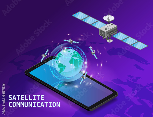 Global internet satellite communication. Satellites flying orbital upon Earth