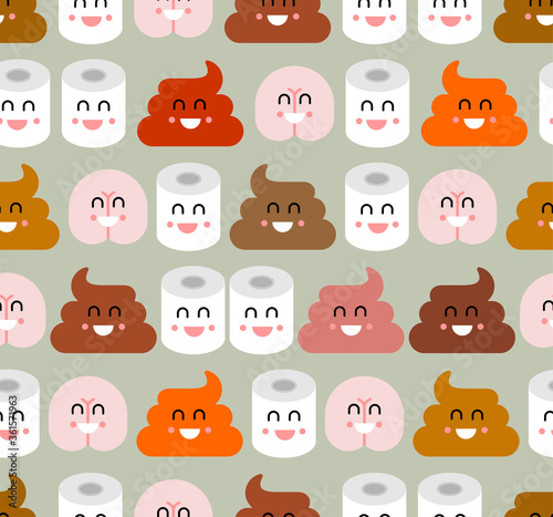 Shit and toilet paper and ass friends pattern seamless. Best friend on WC. Toilet Romatic background. Baby fabric texture